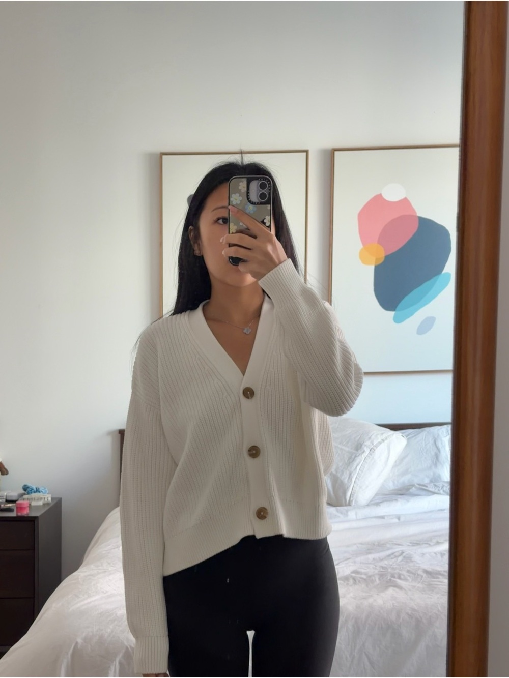 Quince Classic White V-Neck Button Cardigan Sweater NWT